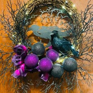 Halloween Wreath with Roses and Raven